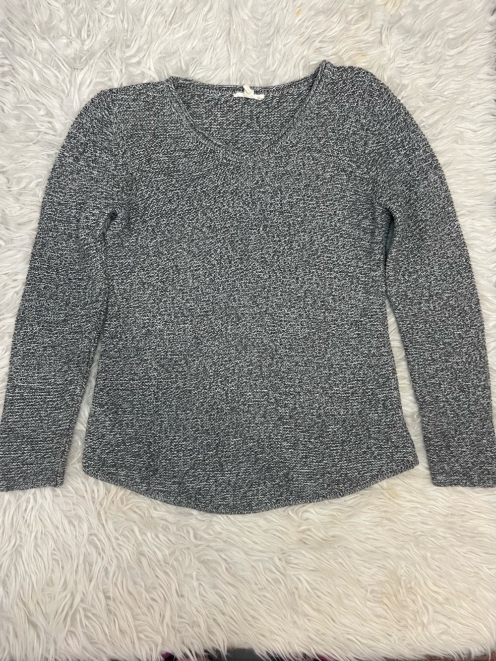 Eileen Fisher Black and White speckled Cozy Knit‎ Scoop Neck Sweater Size M